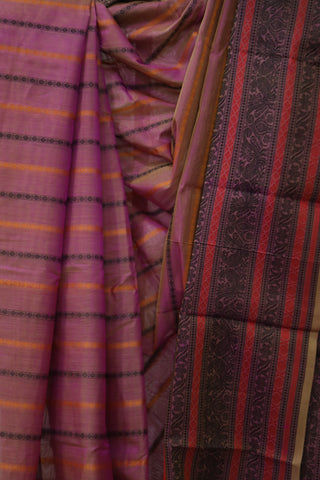 Pastel Magenta Kanchi Silk Cotton Saree with Jari Border-SRMKSCS98