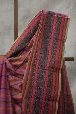 Pastel Magenta Kanchi Silk Cotton Saree with Jari Border-SRMKSCS98