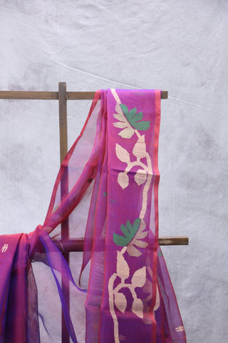 Two Tone Purple Muslin Jamdani Saree - SRTTPMJS48