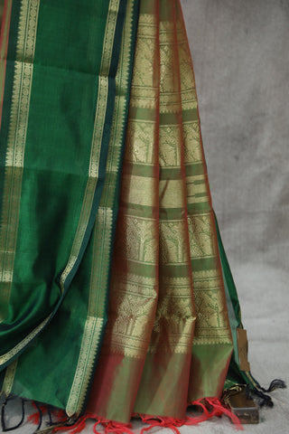 Two Tone Green Kanchi Silk Cotton Saree with Jari Border-SRTTGKSCS94