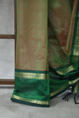 Two Tone Green Kanchi Silk Cotton Saree with Jari Border-SRTTGKSCS94