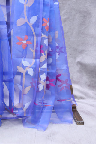 Blue Muslin Jamdani Saree - SRBMJS49