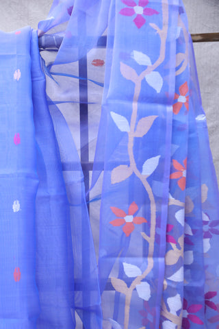 Blue Muslin Jamdani Saree - SRBMJS49