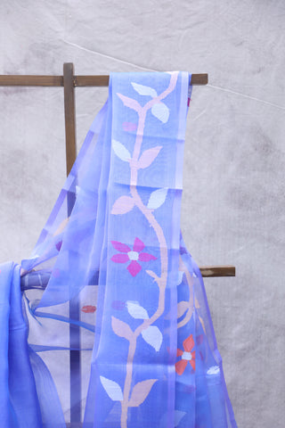 Blue Muslin Jamdani Saree - SRBMJS49