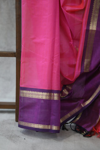 Pink Kanchi Silk Cotton Saree with Jari Border-SRPKSCS93