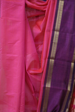 Pink Kanchi Silk Cotton Saree with Jari Border-SRPKSCS93