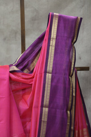 Pink Kanchi Silk Cotton Saree with Jari Border-SRPKSCS93