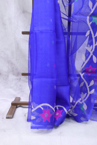 Dark Blue Muslin Jamdani Saree - SRDBMJS47