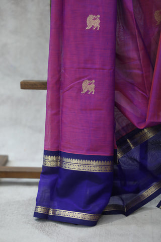 Magenta Kanchi Silk Cotton Saree with Jari Border-SRMKSCS96