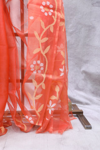 Orange Muslin Jamdani Saree - SROMJS45