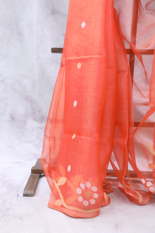 Orange Muslin Jamdani Saree - SROMJS45