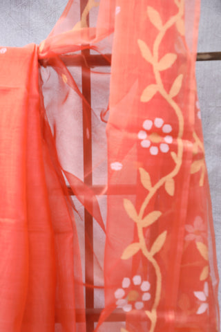 Orange Muslin Jamdani Saree - SROMJS45