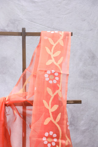 Orange Muslin Jamdani Saree - SROMJS45