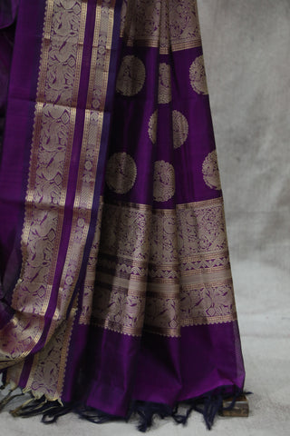 Purple Kanchi Silk Cotton Saree with Jari Border-SRPKSCS91