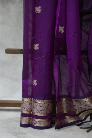 Purple Kanchi Silk Cotton Saree with Jari Border-SRPKSCS91