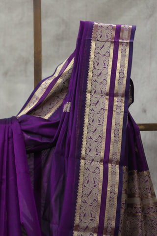 Purple Kanchi Silk Cotton Saree with Jari Border-SRPKSCS91