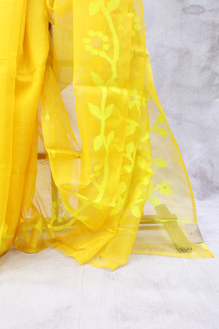 Yellow Muslin Jamdani Saree - SRYMJS58