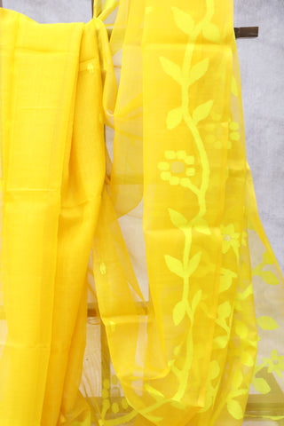 Yellow Muslin Jamdani Saree - SRYMJS58