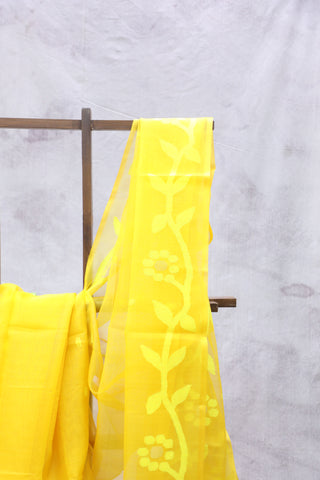 Yellow Muslin Jamdani Saree - SRYMJS58