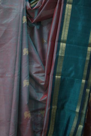 Two Tone Aqua-Pink Kanchi Silk Cotton Saree with Jari Border-SRTTAPKSCS95