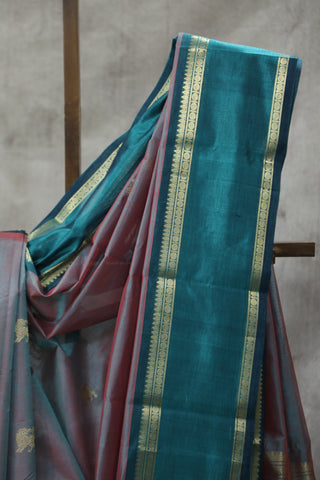 Two Tone Aqua-Pink Kanchi Silk Cotton Saree with Jari Border-SRTTAPKSCS95