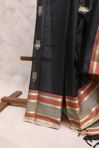 Black Kanchi Silk Cotton Saree with Jari Border-SRBKSCS70