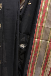 Black Kanchi Silk Cotton Saree with Jari Border-SRBKSCS70