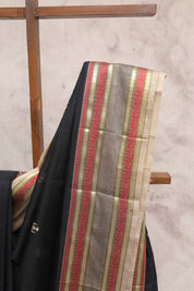 Black Kanchi Silk Cotton Saree with Jari Border-SRBKSCS70