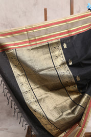 Black Kanchi Silk Cotton Saree with Jari Border-SRBKSCS70