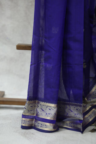 Blue Kanchi Silk Cotton Saree with Jari Border-SRBKSCS90