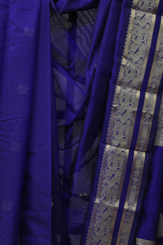 Blue Kanchi Silk Cotton Saree with Jari Border-SRBKSCS90