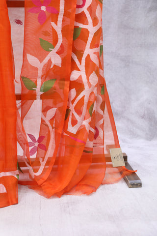 Orange Muslin Jamdani Saree - SROMJS60