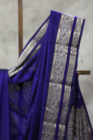 Blue Kanchi Silk Cotton Saree with Jari Border-SRBKSCS90