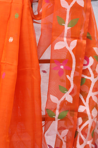 Orange Muslin Jamdani Saree - SROMJS60