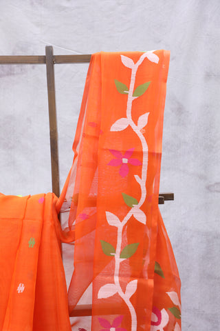 Orange Muslin Jamdani Saree - SROMJS60