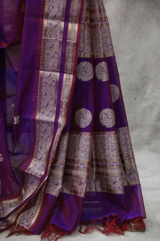 Magenta Kanchi Silk Cotton Saree with Jari Border-SRMKSCS89