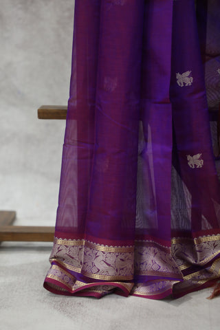 Magenta Kanchi Silk Cotton Saree with Jari Border-SRMKSCS89