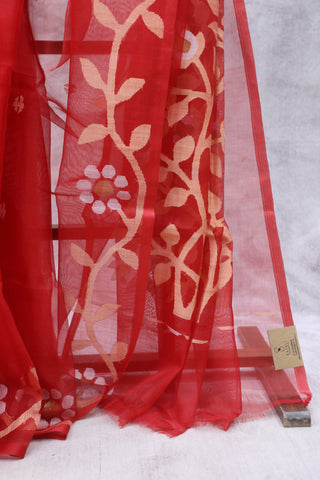 Red Muslin Jamdani Saree - SRRMJS62