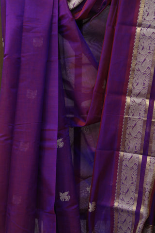 Magenta Kanchi Silk Cotton Saree with Jari Border-SRMKSCS89