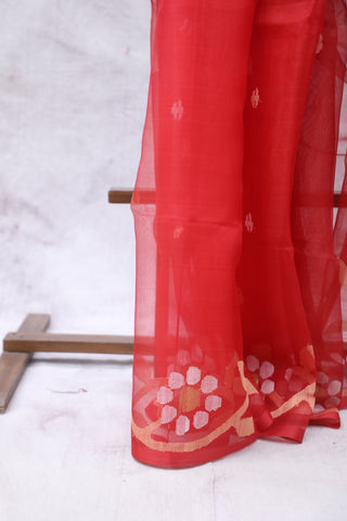 Red Muslin Jamdani Saree - SRRMJS62