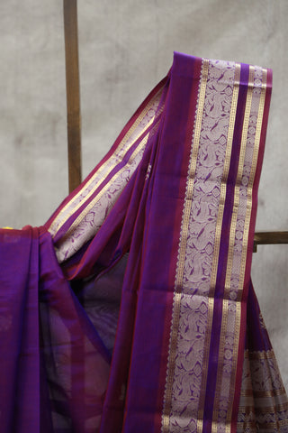 Magenta Kanchi Silk Cotton Saree with Jari Border-SRMKSCS89