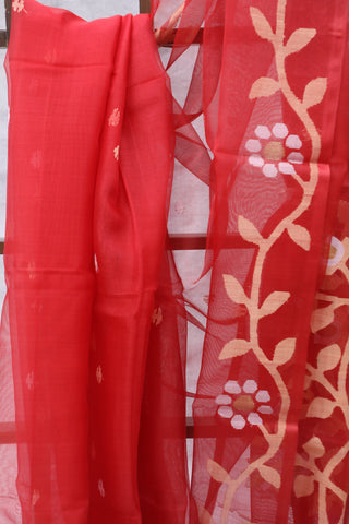 Red Muslin Jamdani Saree - SRRMJS62