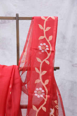 Red Muslin Jamdani Saree - SRRMJS62