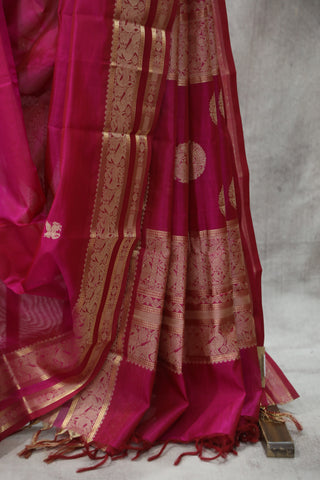 Pink Kanchi Silk Cotton Saree with Jari Border-SRPKSCS102