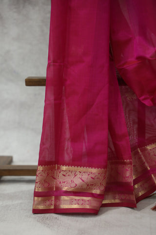 Pink Kanchi Silk Cotton Saree with Jari Border-SRPKSCS102