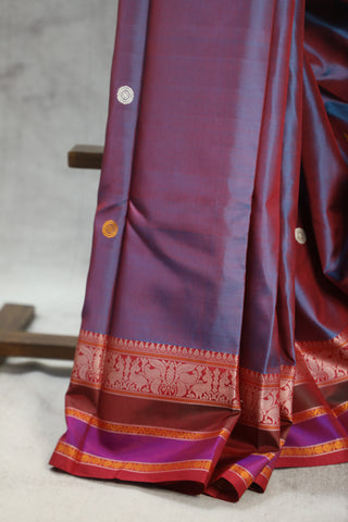 Two Tone Blue Kanjeevaram Silk Saree - SRTTBKSS560