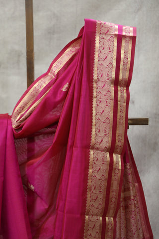 Pink Kanchi Silk Cotton Saree with Jari Border-SRPKSCS102