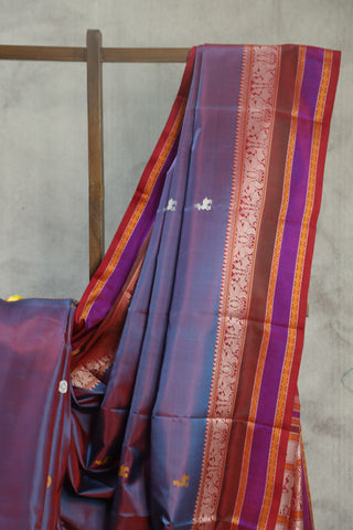 Two Tone Blue Kanjeevaram Silk Saree - SRTTBKSS560