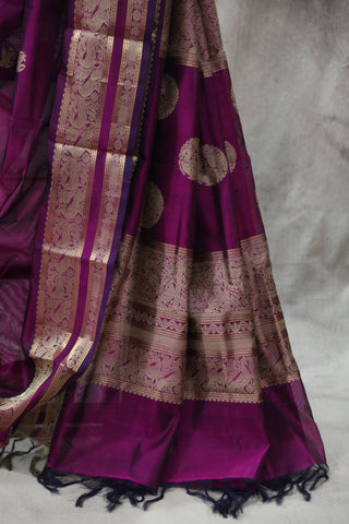 Magenta Kanchi Silk Cotton Saree with Jari Border-SRMKSCS92