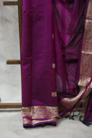 Magenta Kanchi Silk Cotton Saree with Jari Border-SRMKSCS92